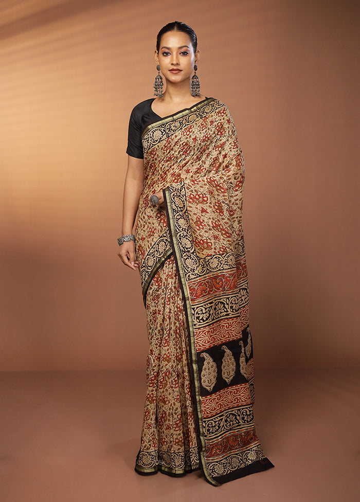 Cream Chanderi Silk Saree With Blouse Piece