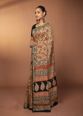 Cream Chanderi Silk Saree With Blouse Piece