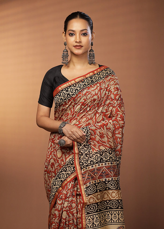 Red Chanderi Silk Saree With Blouse Piece