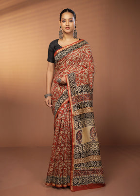 Red Chanderi Silk Saree With Blouse Piece