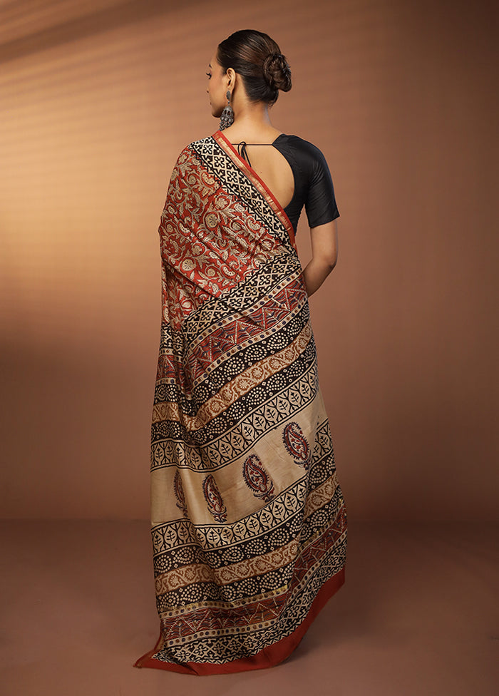 Red Chanderi Silk Saree With Blouse Piece