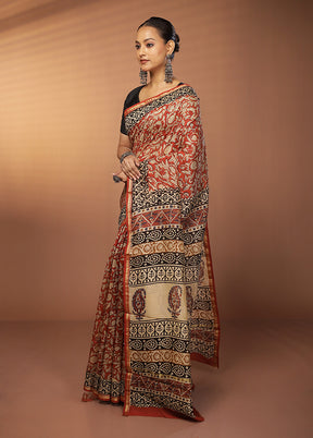 Red Chanderi Silk Saree With Blouse Piece
