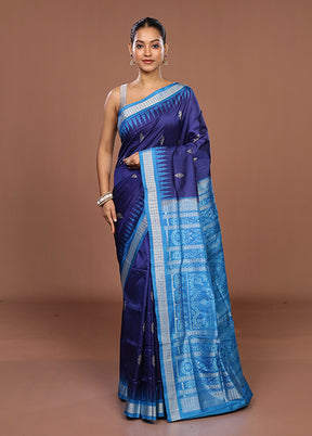 Blue Handloom Bomkai Pure Silk Saree With Blouse Piece