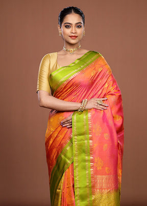 Pink Handloom Kanchipuram Pure Silk Saree With Blouse Piece