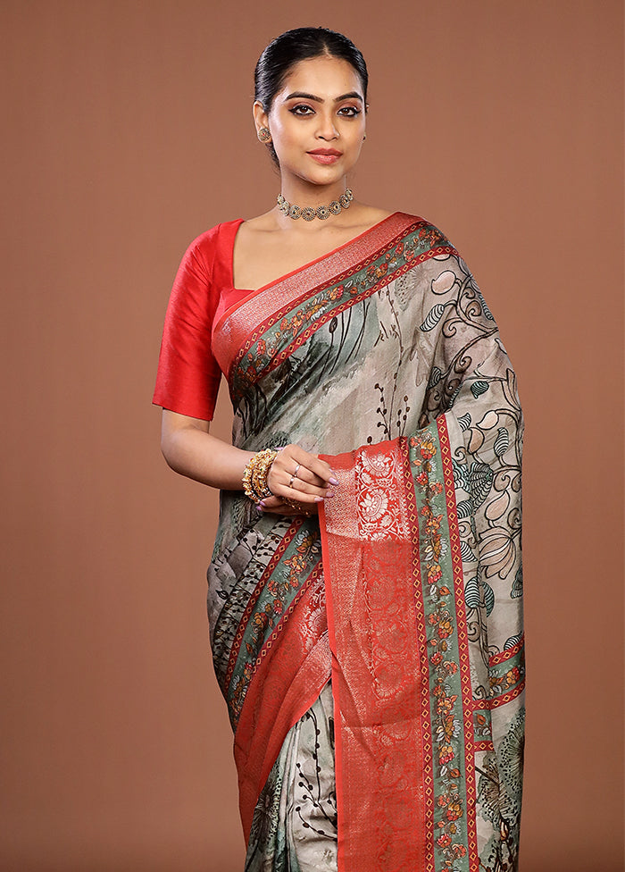Green Chanderi Silk Saree With Blouse Piece