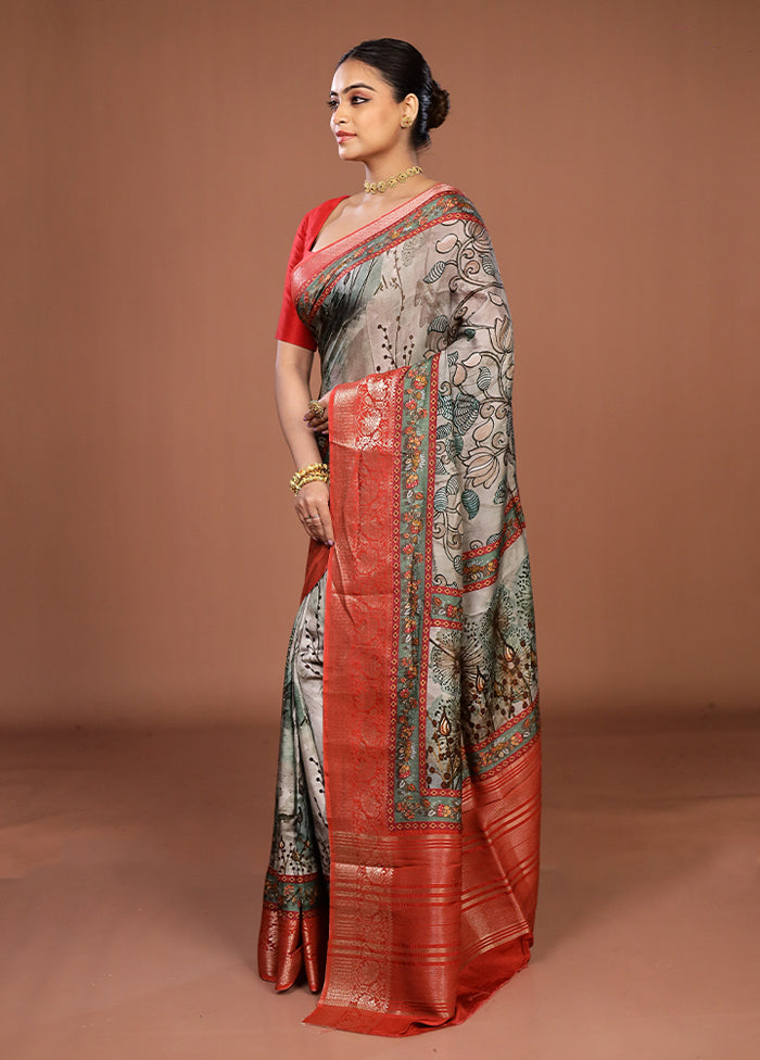 Green Chanderi Silk Saree With Blouse Piece