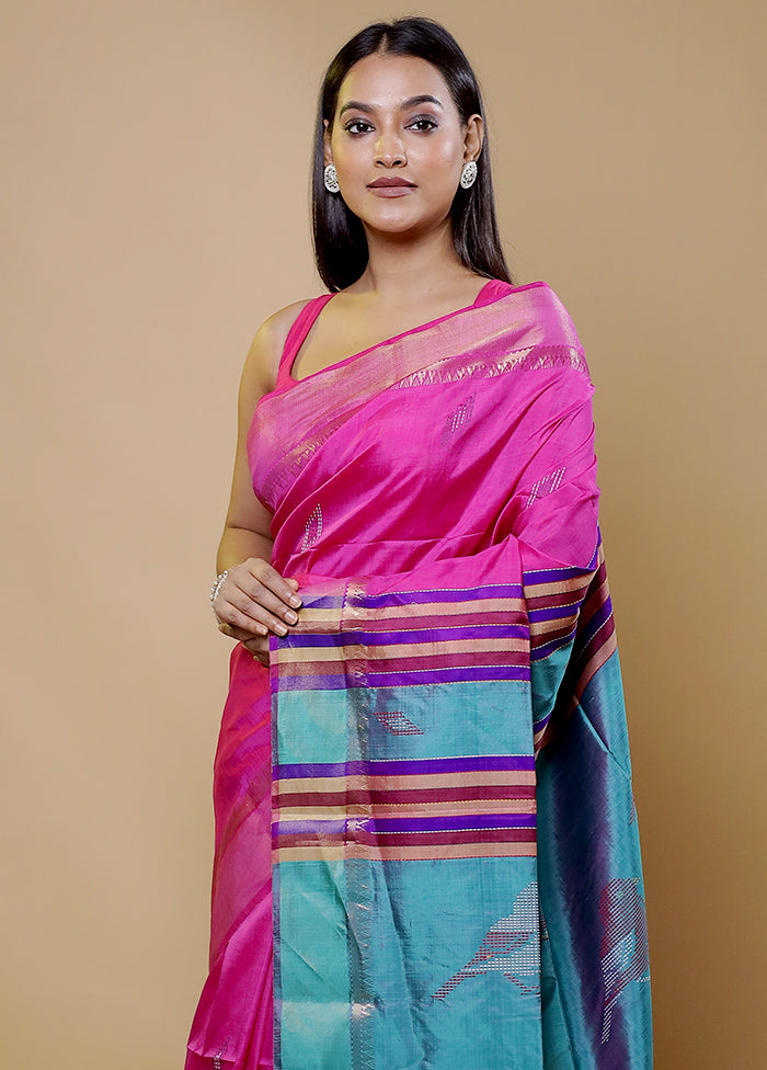 Pink Kalakshetra Silk Saree With Blouse Piece