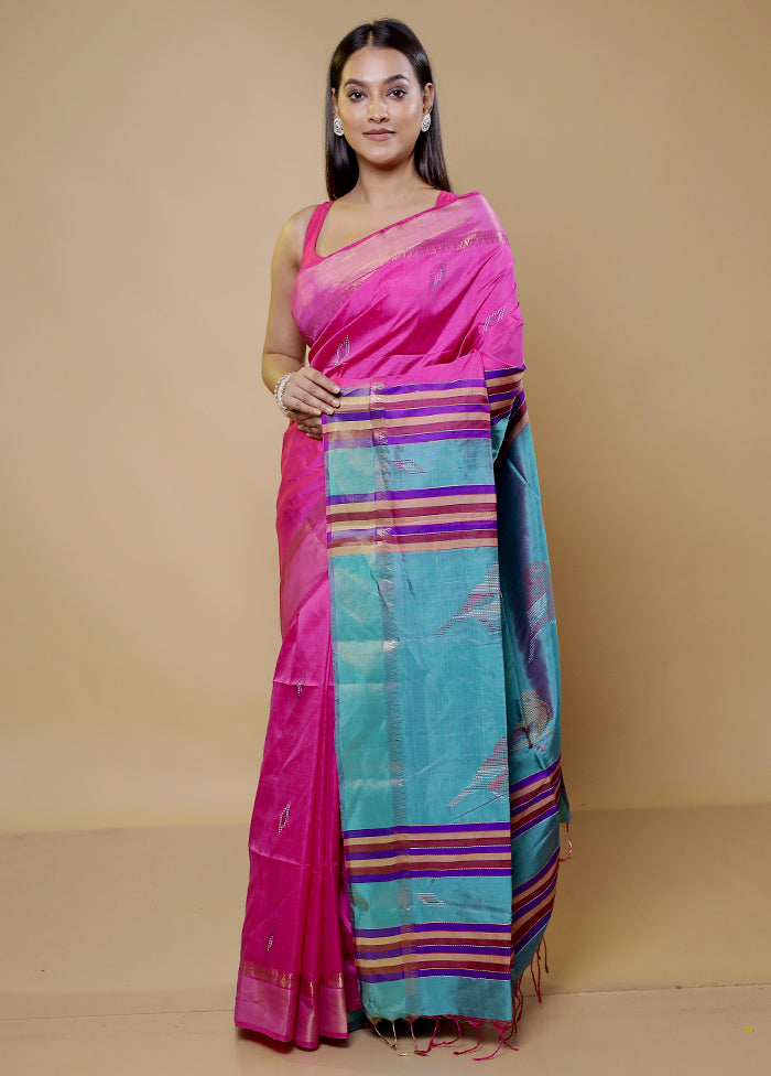 Pink Kalakshetra Silk Saree With Blouse Piece