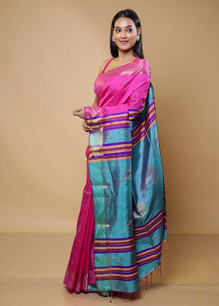Pink Kalakshetra Silk Saree With Blouse Piece