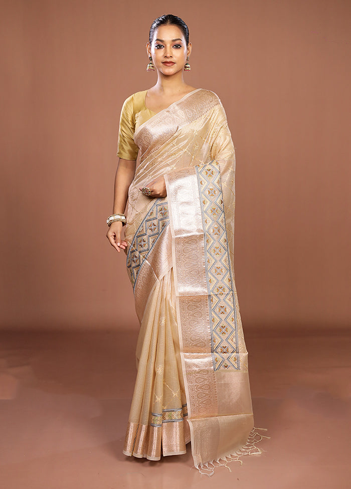 Cream Tissue Silk Saree With Blouse Piece