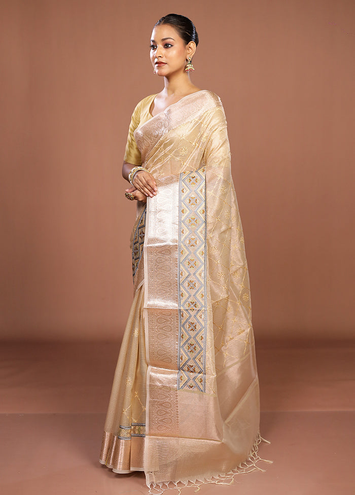 Cream Tissue Silk Saree With Blouse Piece