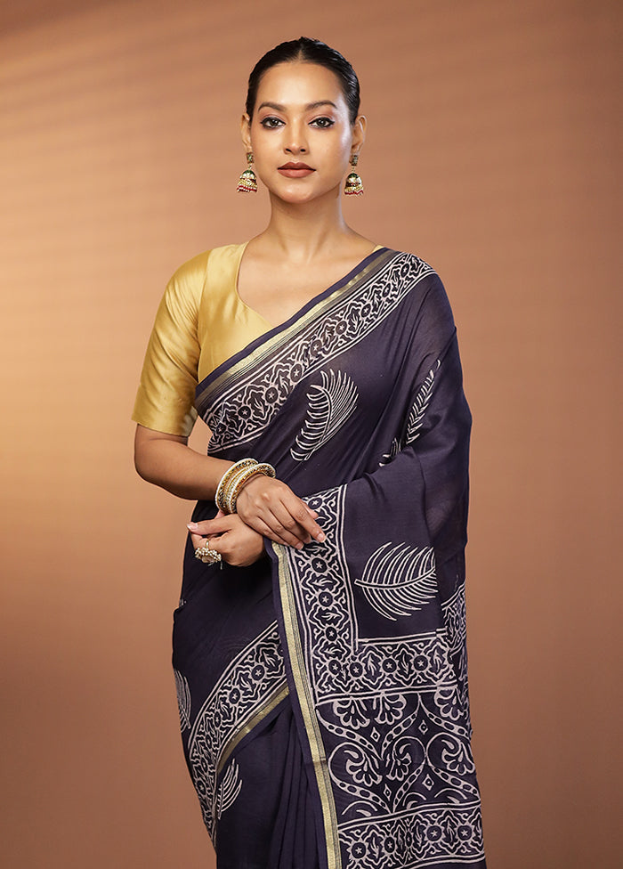 Blue Chanderi Silk Saree With Blouse Piece
