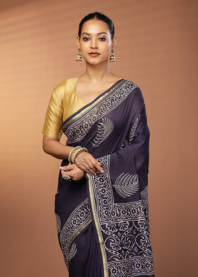 Blue Chanderi Silk Saree With Blouse Piece