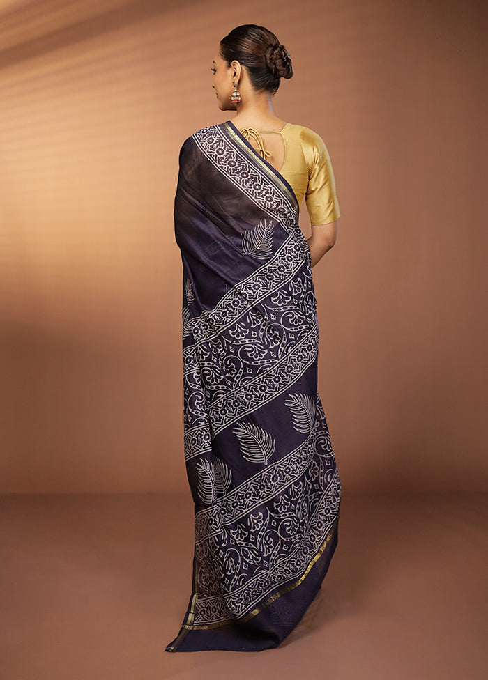 Blue Chanderi Silk Saree With Blouse Piece