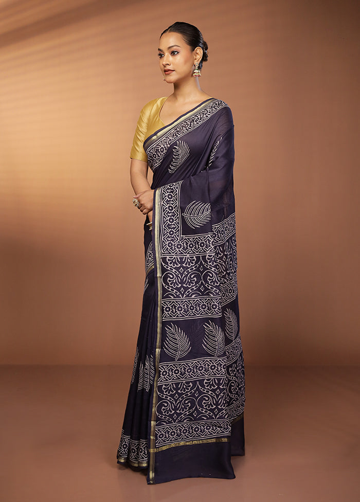 Blue Chanderi Silk Saree With Blouse Piece