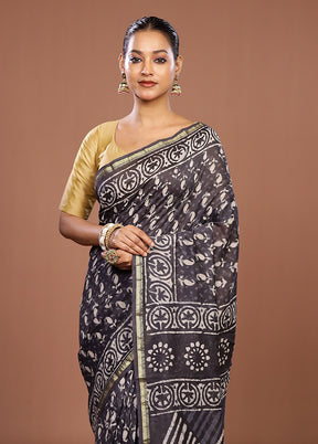 Grey Chanderi Silk Saree With Blouse Piece