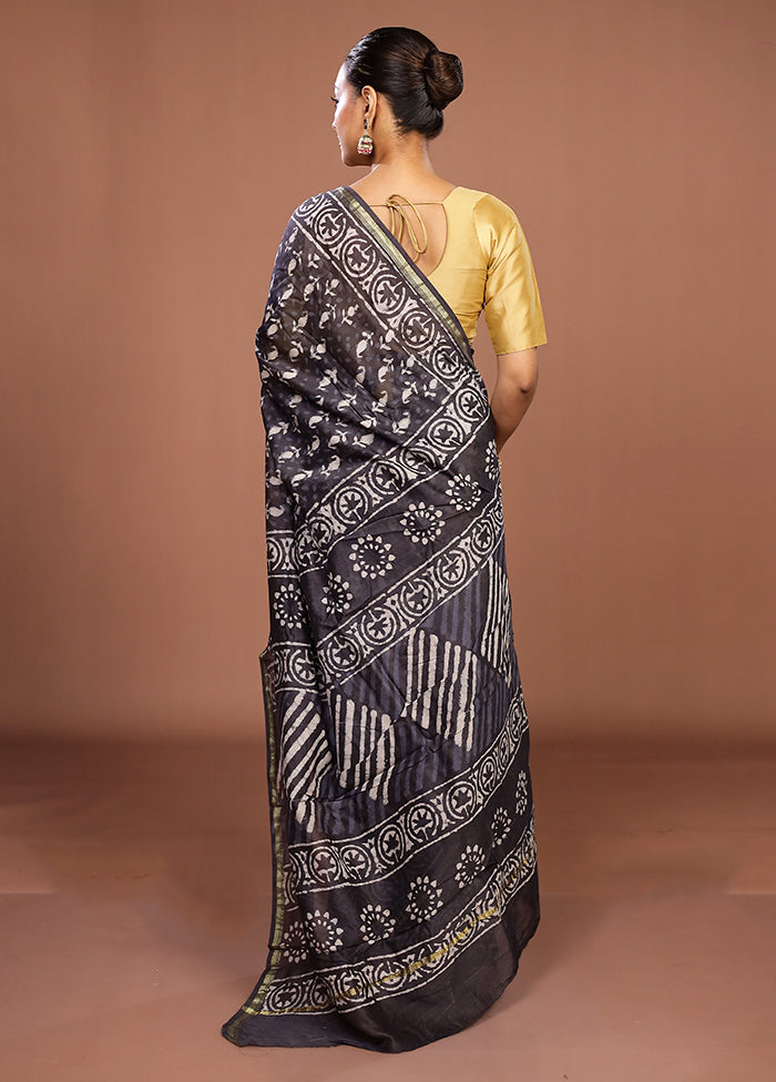 Grey Chanderi Silk Saree With Blouse Piece