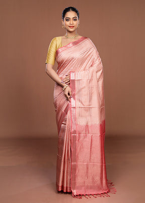 Pink Handloom Kanchipuram Pure Silk Saree With Blouse Piece