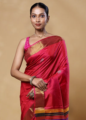 Red Kalakshetra Silk Saree With Blouse Piece
