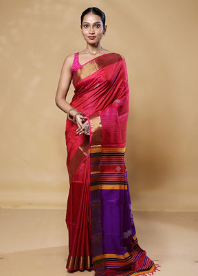 Red Kalakshetra Silk Saree With Blouse Piece