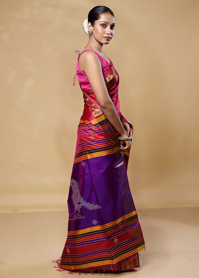 Red Kalakshetra Silk Saree With Blouse Piece