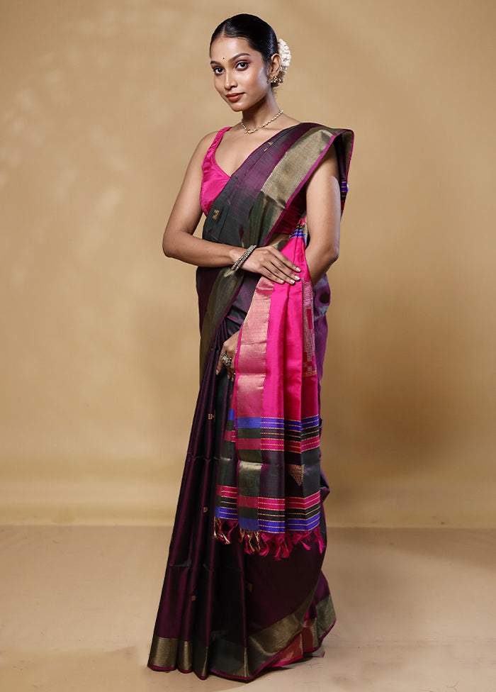 Violet Kalakshetra Silk Saree With Blouse Piece