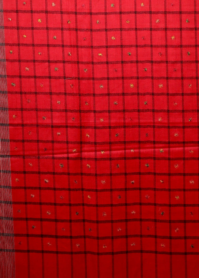 Red Butta Work With Zari Woven Border Shawl