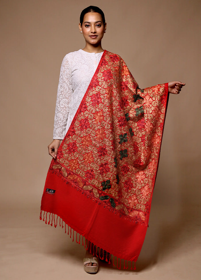 Red Woven Work Shawl