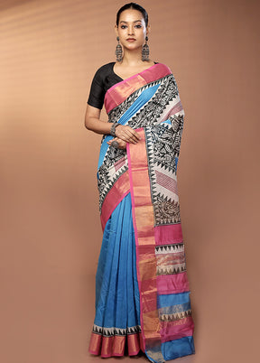 Blue Chanderi Silk Saree With Blouse Piece