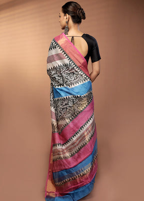 Blue Chanderi Silk Saree With Blouse Piece