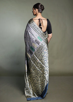 Grey Handloom Assam Pure Silk Saree With Blouse Piece