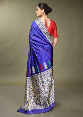 Blue Handloom Assam Pure Silk Saree With Blouse Piece