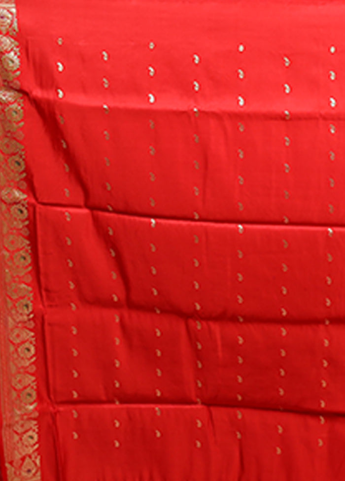 Red Handloom Banarasi Pure Silk Saree With Blouse Piece