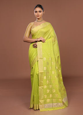 Green Chanderi Silk Saree With Blouse Piece