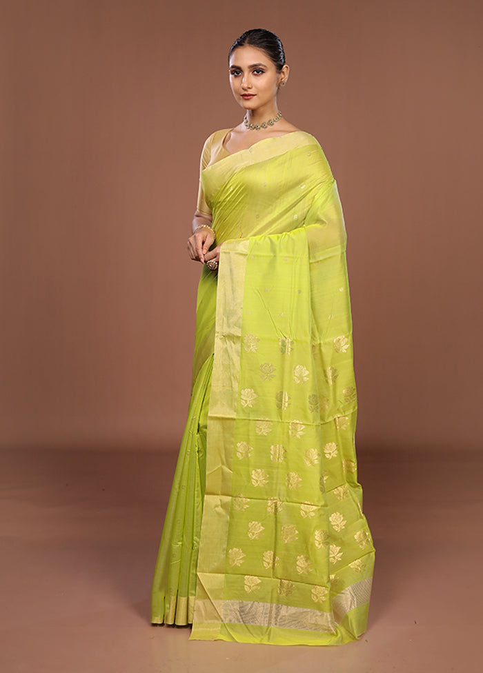 Green Chanderi Silk Saree With Blouse Piece