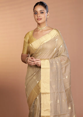 Cream Handloom Chanderi Pure Silk Saree With Blouse Piece