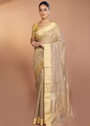 Cream Handloom Chanderi Pure Silk Saree With Blouse Piece