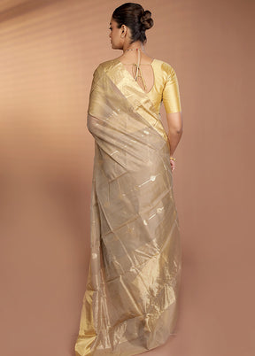Cream Handloom Chanderi Pure Silk Saree With Blouse Piece