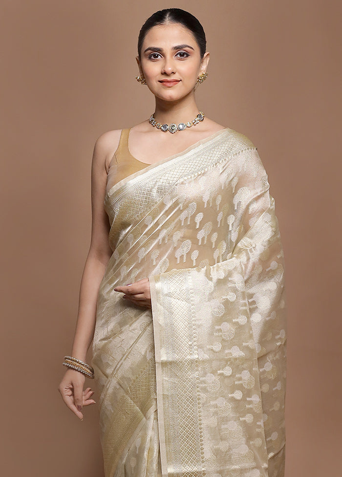 Cream Tissue Silk Saree With Blouse Piece