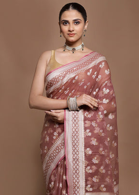 Maroon Kora Silk Saree With Blouse Piece