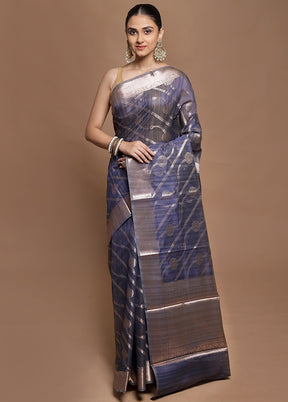 Blue Kora Silk Saree With Blouse Piece