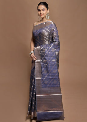 Blue Kora Silk Saree With Blouse Piece