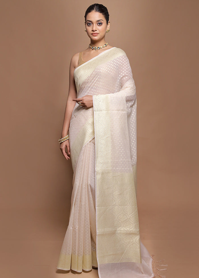 Cream Kora Silk Saree With Blouse Piece