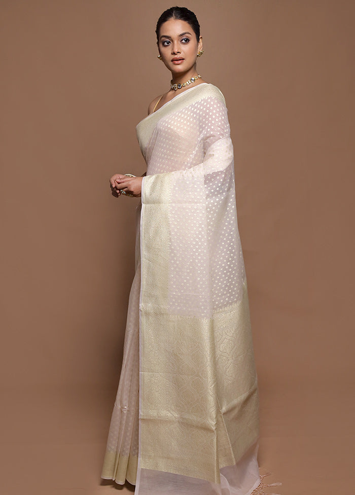 Cream Kora Silk Saree With Blouse Piece