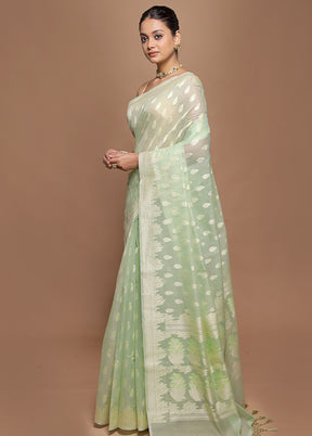 Green Kora Silk Saree With Blouse Piece