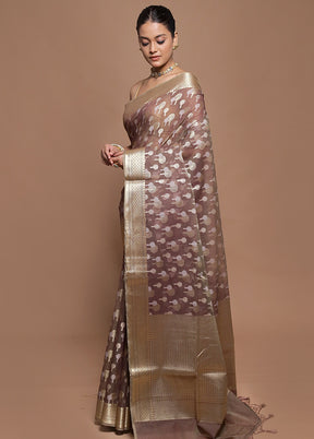 Brown Kora Silk Saree With Blouse Piece