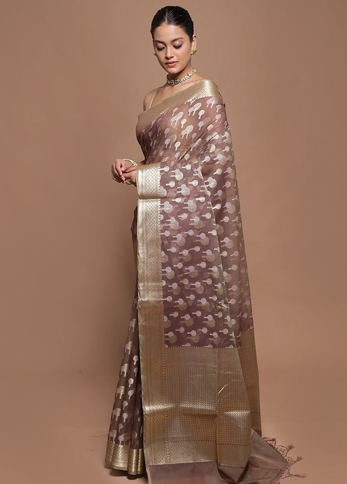 Brown Kora Silk Saree With Blouse Piece