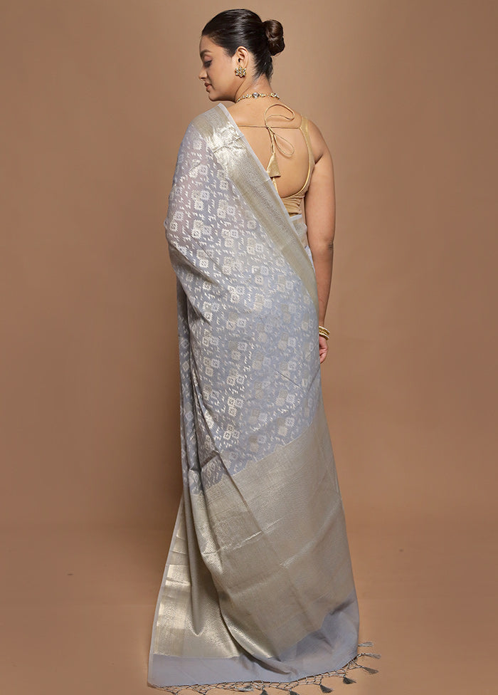 Grey Kora Silk Saree With Blouse Piece