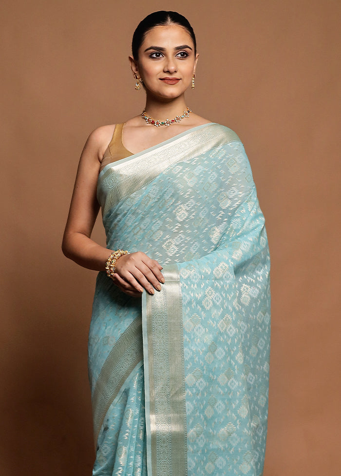 Blue Kora Silk Saree With Blouse Piece