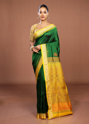 Green Handloom Bomkai Pure Silk Saree With Blouse Piece